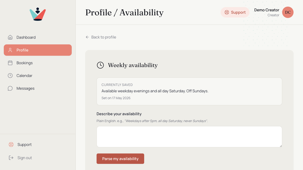 Describing weekly availability in plain English