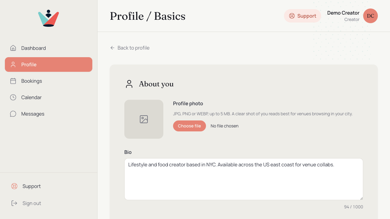 Profile basics: bio and photo