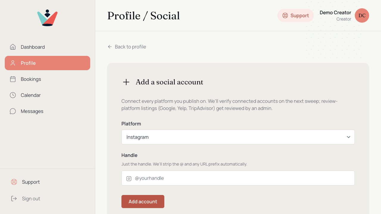 Connecting a social account
